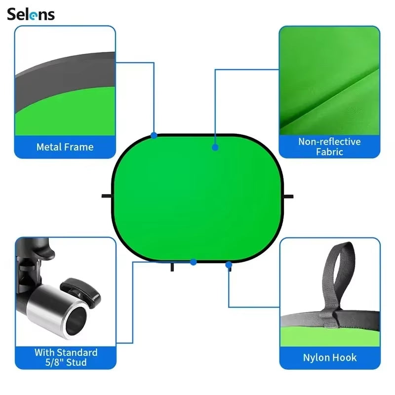 Selens 100X150Cm Green Screen Backdrop Panel Background Collapsible Chromakey Reflector Photography Props for Youtube Portraits
