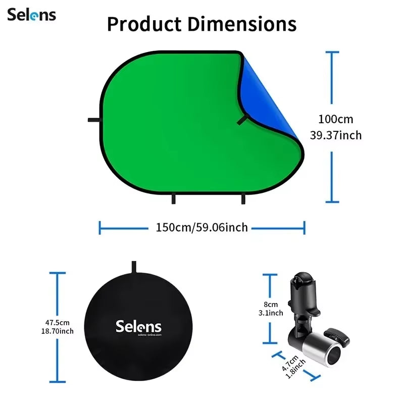 Selens 100X150Cm Green Screen Backdrop Panel Background Collapsible Chromakey Reflector Photography Props for Youtube Portraits