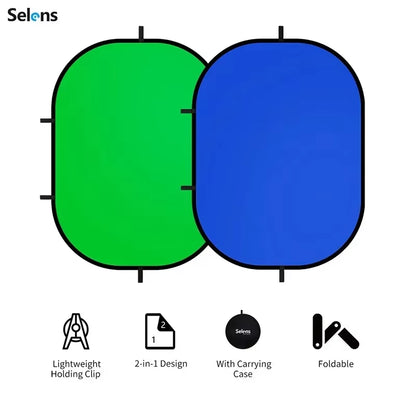 Selens 100X150Cm Green Screen Backdrop Panel Background Collapsible Chromakey Reflector Photography Props for Youtube Portraits
